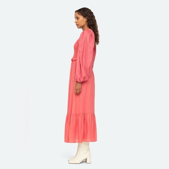 Sea NY Pink Long Sleeved Hattie Ramie Smocked Dress in Sorbet Ruffled - Picture 10 of 14